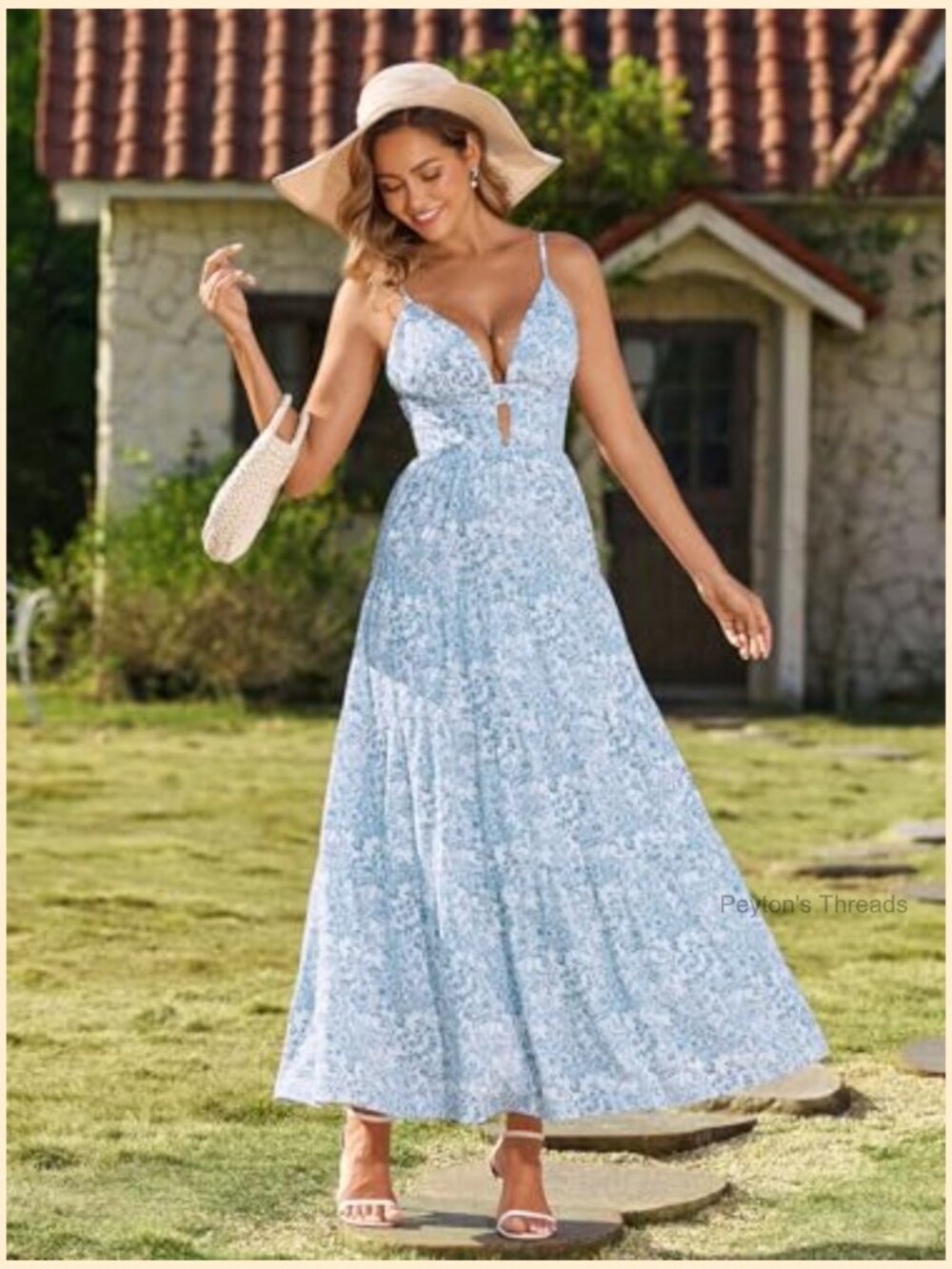 Boho Floral Maxi Dress with Spaghetti Strap and Adjustable Strap - Picture 5 of 6